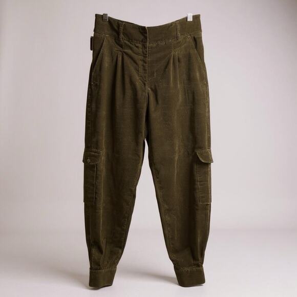 Brora Bombacho Pants Sz 8 Corduroy Olive Green Women’s Ankle Button Pockets READ - Picture 1 of 10